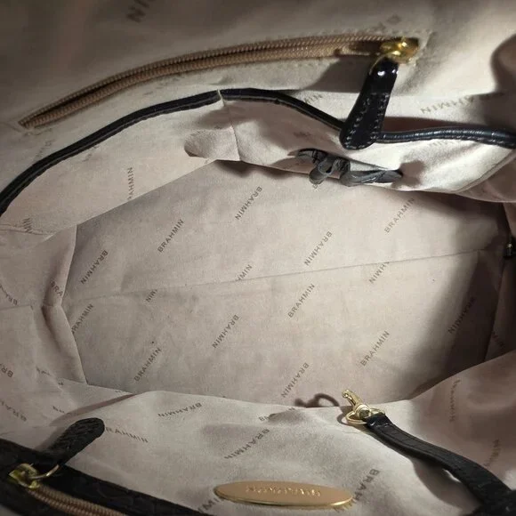 Brahmin Duxbury Satchel Black Melbourne Croc Embossed Leather Designer Purse Bag - Picture 12 of 16